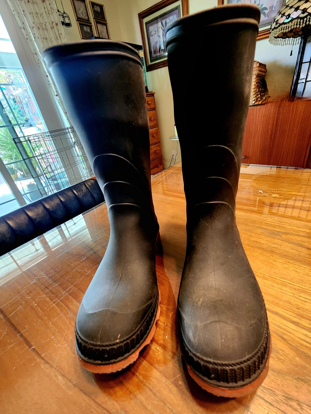 Black Waterproof Rain Boots with Brown Outsole